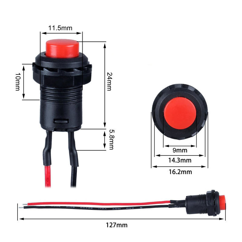 Wintai-Tech nút bấm nút kèn 12v nút bấm nút khởi động 12mm nút bấm tạm thời Chuyển đổi với lắp ráp cáp