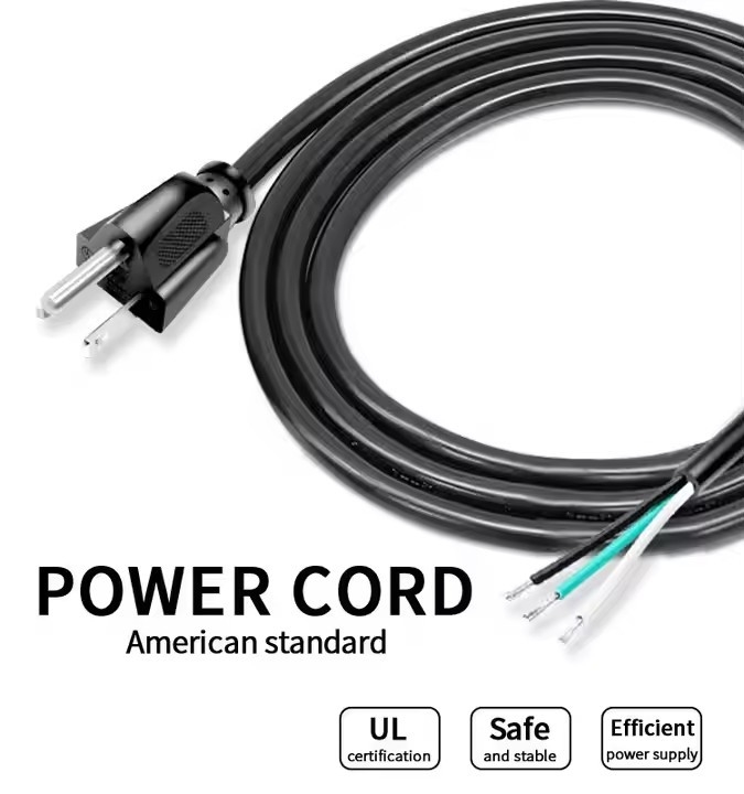 Sợi dây điện chất lượng cao của Mỹ 3 chân đen PVC 3 mũi đồng tinh khiết 18awg 1.5m 5ft Xẻ và đóng hộp cho nhà