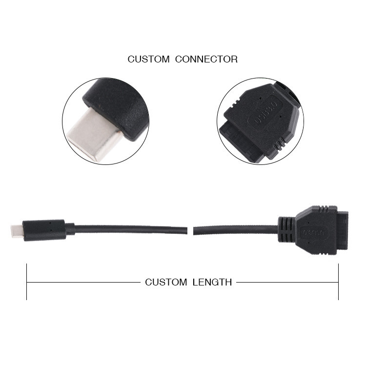 20P Đàn bà USB 3.0 Type-C đến IDC Adapter Cable Internal Resistor Đen PVC Wire OEM ODM