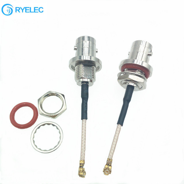 Bộ cáp RF chống nước IP67 BNC nữ phía sau blukhead đến IPX UFL RG178 slice plated copper pigtail cable