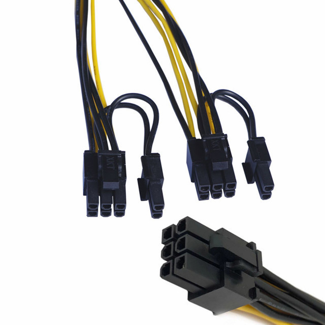 Bộ chia cáp điện Gpu Pcie 6pin Male sang Dual 8pin Male 18awg 100MM 20CM